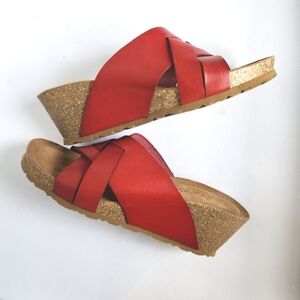 Yokono Women's  Rwd Leather Cork Wedge Sandals Size 8